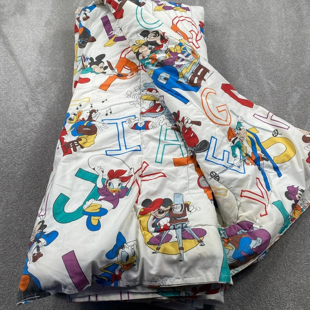 Disney Comforter Kids Twin White Vintage 90s Alphabet Mickey Donald Goofy 80x60